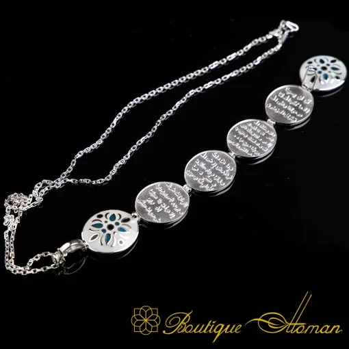 Blossom Motif Seven Blessed Verses Silver Necklace