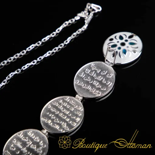 Blossom Motif Seven Blessed Verses Silver Necklace
