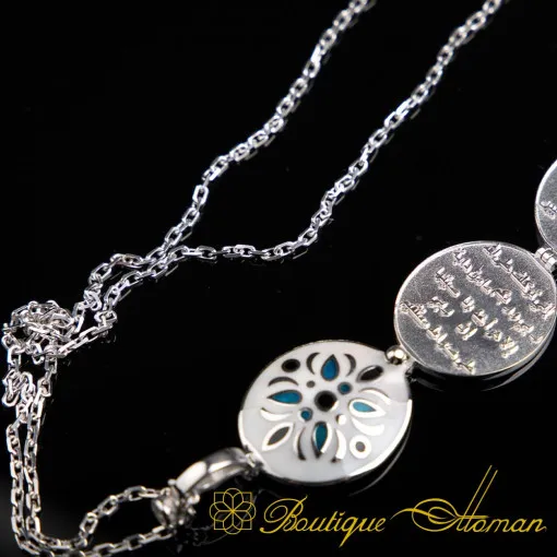 Blossom Motif Seven Blessed Verses Silver Necklace