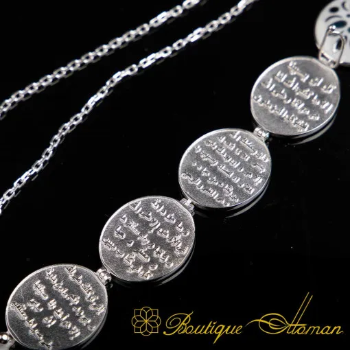 Blossom Motif Seven Blessed Verses Silver Necklace