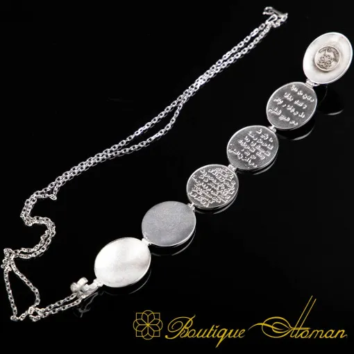 Blossom Motif Seven Blessed Verses Silver Necklace