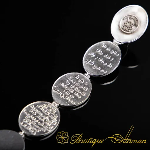 Blossom Motif Seven Blessed Verses Silver Necklace