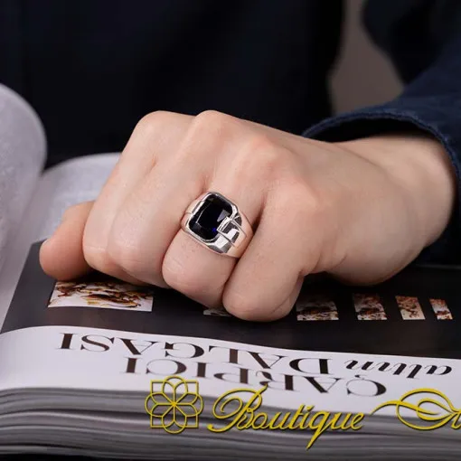 Rectangle Plain Cut Blue Zircon Stone Ring
