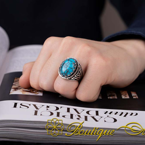 Turquoise Feroza Modern Oval Silver Ring