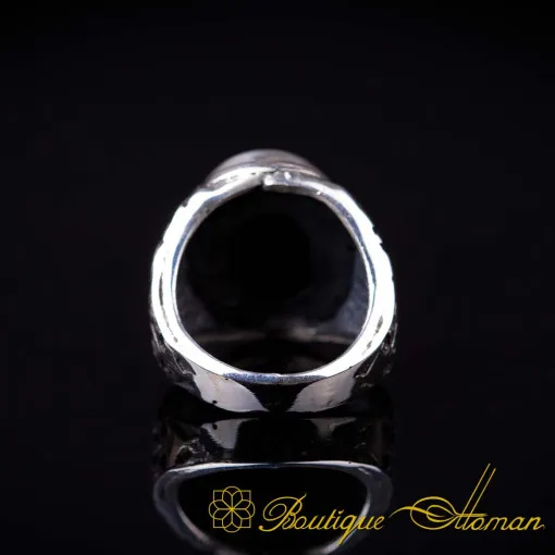 Surah Al Maidah Black Aqeeq Silver Men Ring