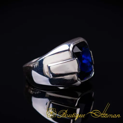 Rectangle Plain Cut Blue Zircon Stone Ring