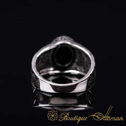 Black Aqeeq Knitted Silver Pinky Finger Ring