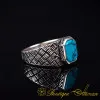 Octagon Blue Turquoise Knitted Silver Ring
