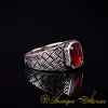 Octagon Red Zircon Knitted Silver Ring