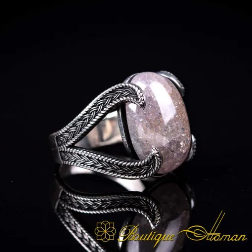 Serpent Elegance Quartz Oxidized Silver Ring