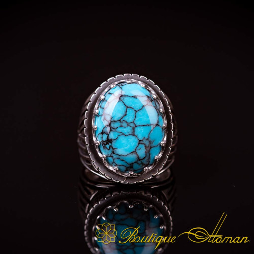 Turquoise Feroza Modern Oval Silver Ring