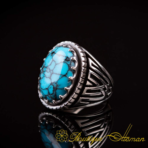 Turquoise Feroza Modern Oval Silver Ring