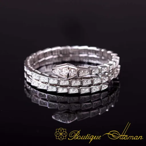 Serpent White Zircon Three Row Adjustable Bracelet For Women