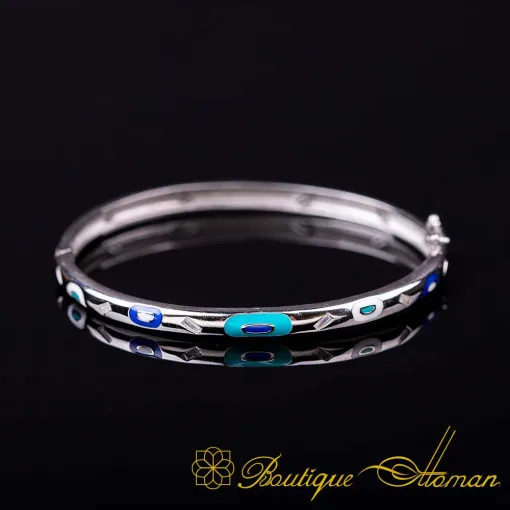 Multicolor Enamel Silver Bangle For Women