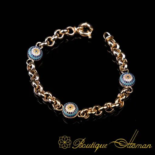 Evil Eye Mix Zircon Gold Plated Bracelet For Women