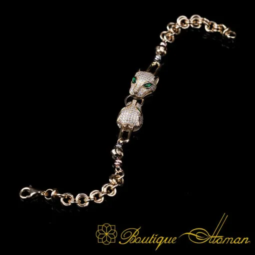 Jaguar Micro Zircon Detailed Gold Plated Bracelet For Women