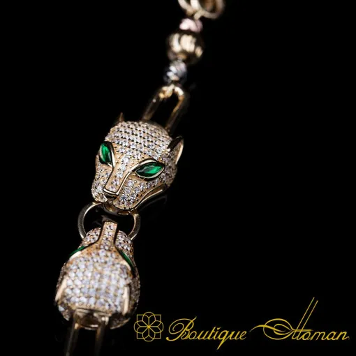 Jaguar Micro Zircon Detailed Gold Plated Bracelet For Women