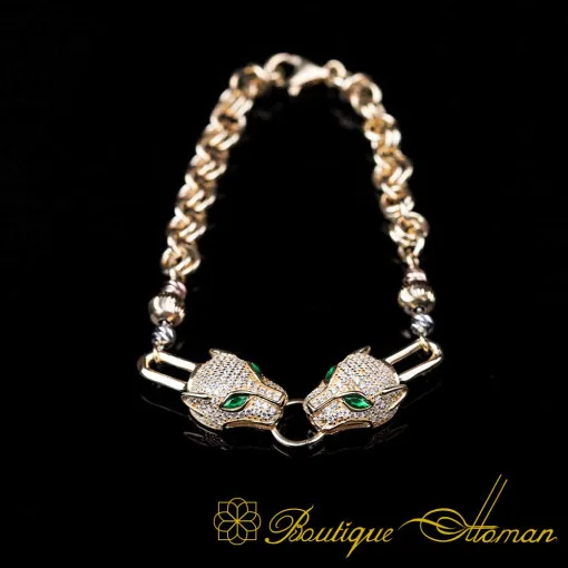 Jaguar Micro Zircon Detailed Gold Plated Bracelet For Women