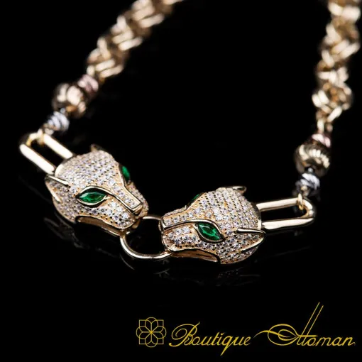 Jaguar Micro Zircon Detailed Gold Plated Bracelet For Women