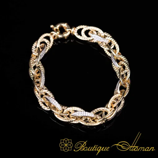 White Zircon Detailed Twist Gold Plated Bracelet For Women