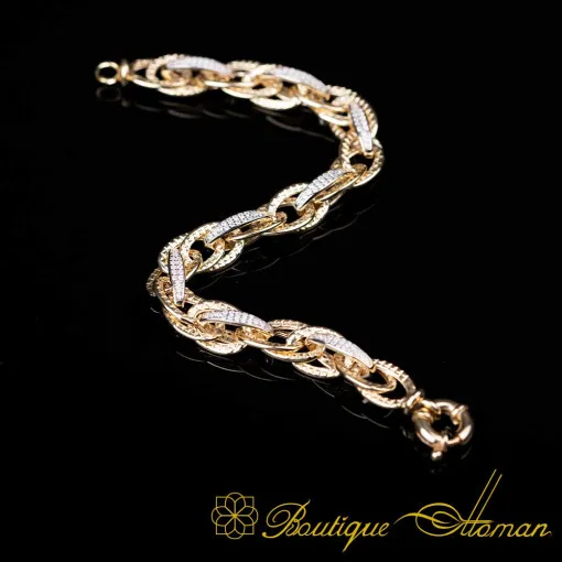 White Zircon Detailed Twist Gold Plated Bracelet For Women