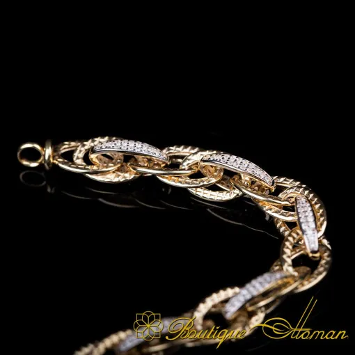 White Zircon Detailed Twist Gold Plated Bracelet For Women