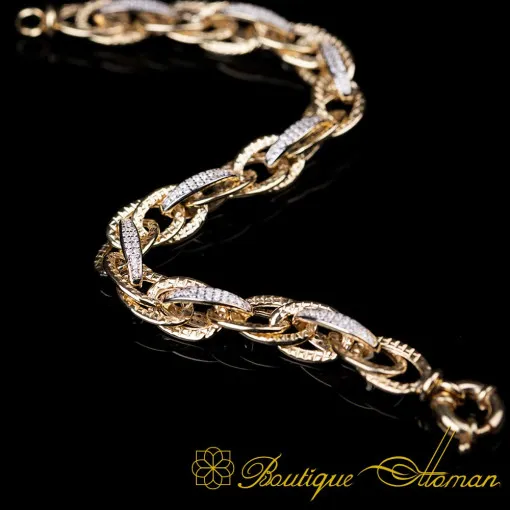 White Zircon Detailed Twist Gold Plated Bracelet For Women