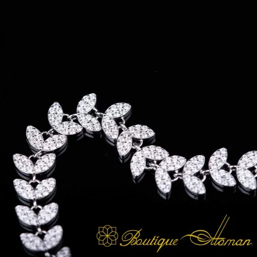 White Zircon Leaf Tennis Bracelet For Women