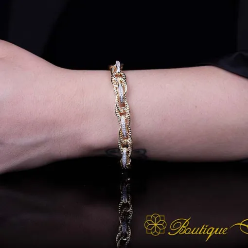 White Zircon Detailed Twist Gold Plated Bracelet For Women