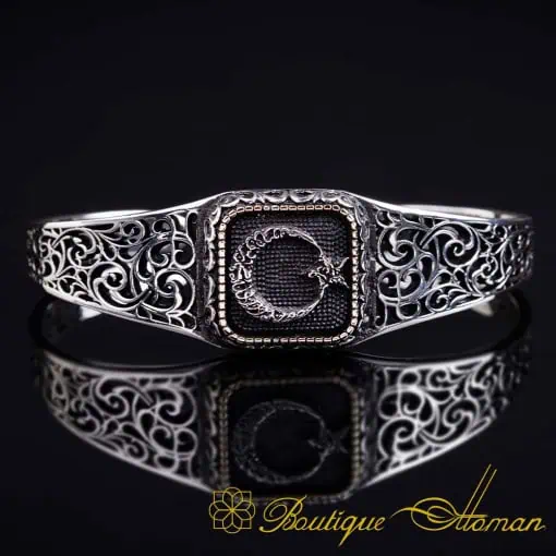 Crescent Star Silver Cuff Bracelet