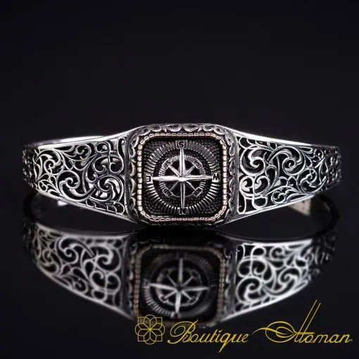 Compass Silver Cuff Bracelet
