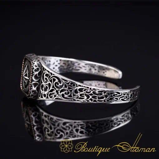 Compass Silver Cuff Bracelet - Image 5