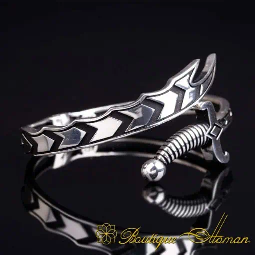 Sword Adjustable Silver Cuff Bracelet For Men No:3 - Image 3