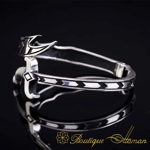 Sword Adjustable Silver Cuff Bracelet For Men No:3 - Image 5