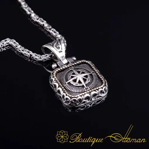 Compass Square Pendant with King Chain Necklace