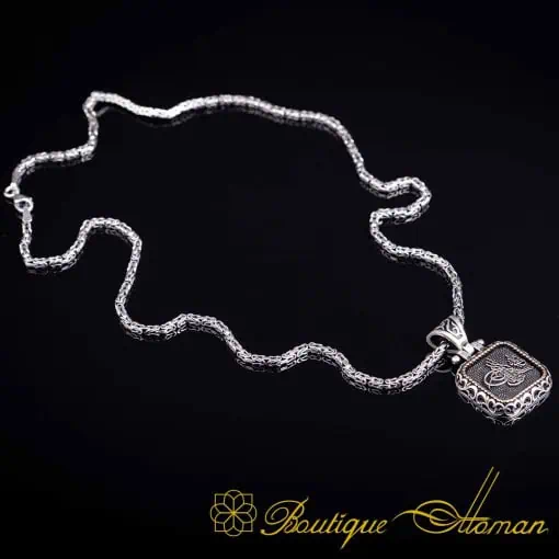 Ottoman Tughra Square Pendant with King Chain Necklace - Image 4