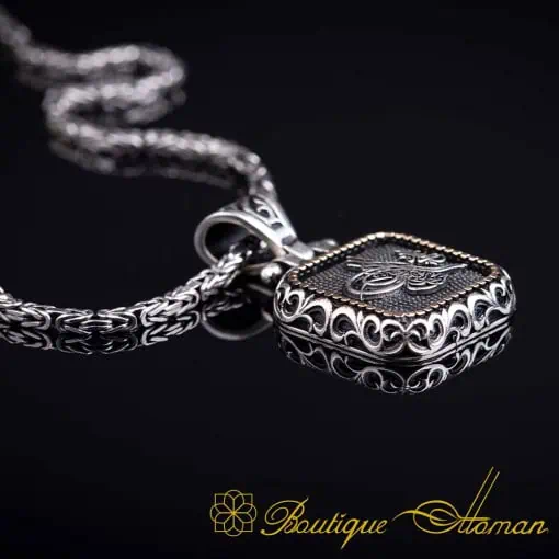 Ottoman Tughra Square Pendant with King Chain Necklace - Image 3