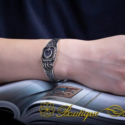 Crescent Star Silver Cuff Bracelet - Image 2