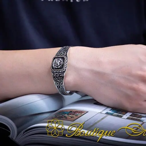 Lion Head Silver Cuff Bracelet - Image 2