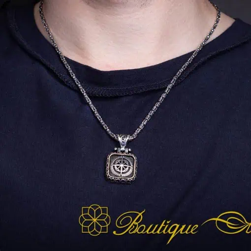 Alternative view of Compass Square Pendant with King Chain Necklace