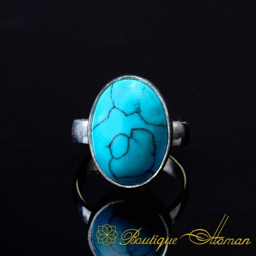 Turquoise Silver Plain Band Women Ring - Image 3