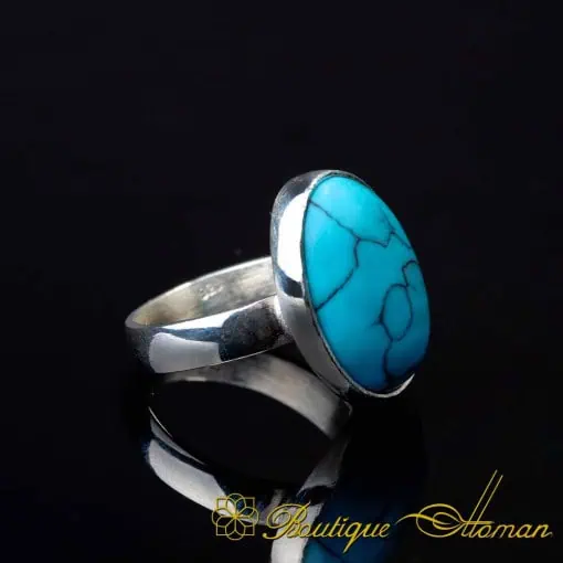 Turquoise Silver Plain Band Women Ring