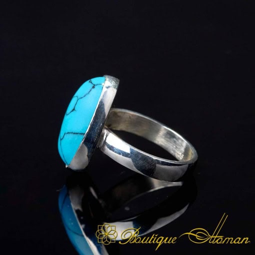 Turquoise Silver Plain Band Women Ring