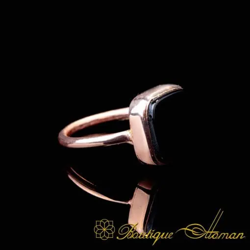 Black Aqeeq Square Minimalist Women Ring (Rose Gold Plated)