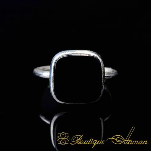 Black Aqeeq Square Minimalist Women Ring