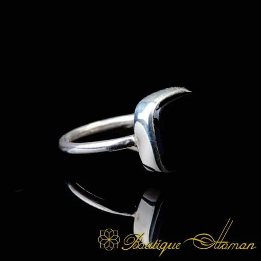 Black Aqeeq Square Minimalist Women Ring