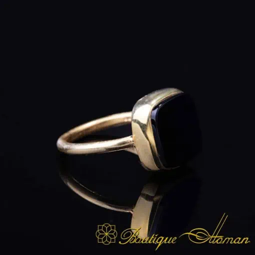 Black Aqeeq Square Minimalist Women Ring (Gold Plated)