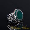 Round Green Aqeeq Elegant Silver Ring