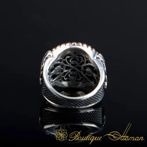 Round Green Aqeeq Elegant Silver Ring - Image 5