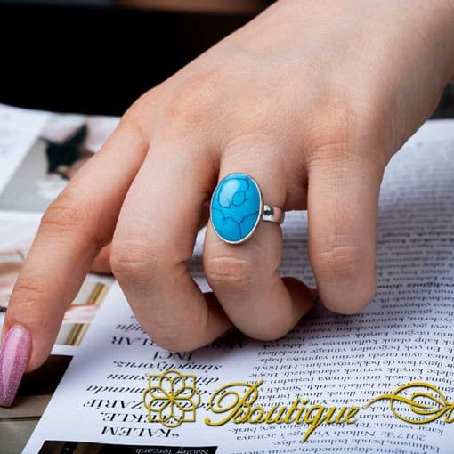 Turquoise Silver Plain Band Women Ring